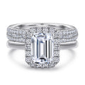 Rectangle Halo Zircon Double Row Set Ring Sterling Silver
