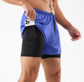 Men's Summer Anti-Wrinkle Fitness Shorts Double Layer 2-in-1 Breathable Solid Jogger Casual Sports Gym Shorts