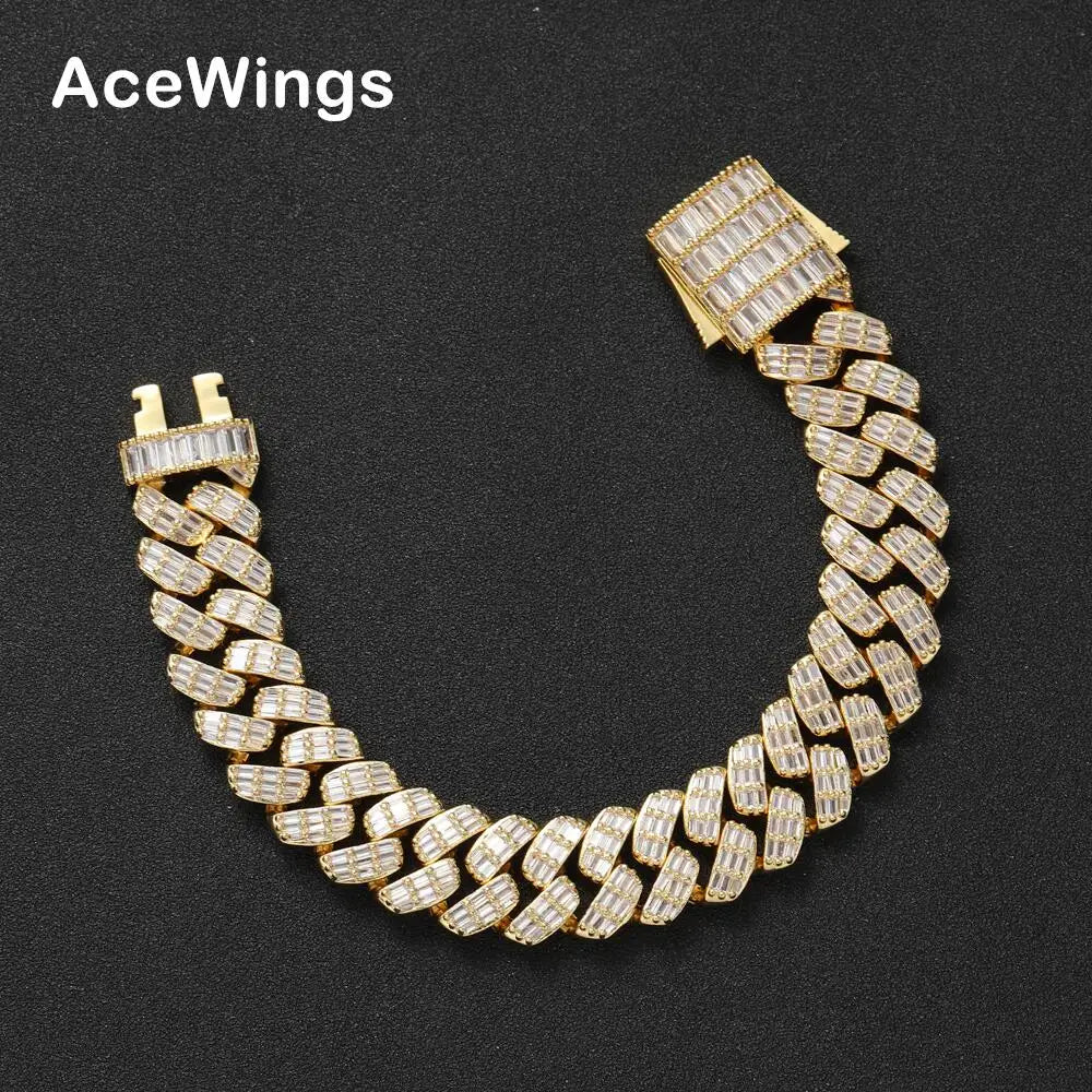 BB024 Unisex 17mm 7" 8" Iced Out Cubic Zircon (CZ) Bracelet Cuban Chain Brass Setting Bling Bling-for Party Gift