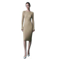 Autumn and Winter Fashion Backless Knitwear Dress Casual Bottoming Boat Neck Slim Knit Bodycon Dress Knitted Dress for Women