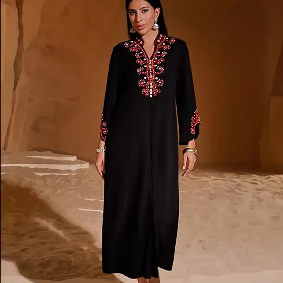 S-XXL Eid Morocco Kaftan Ramadan Muslim Women Dress Diamonds Abaya Dubai Party Gown Islam Clothing Caftan Robe Djellaba Jalabiya