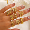 18K Gold Plated Stainless Steel Ring Personalized Opening Adjustable Leaf Finger Ring