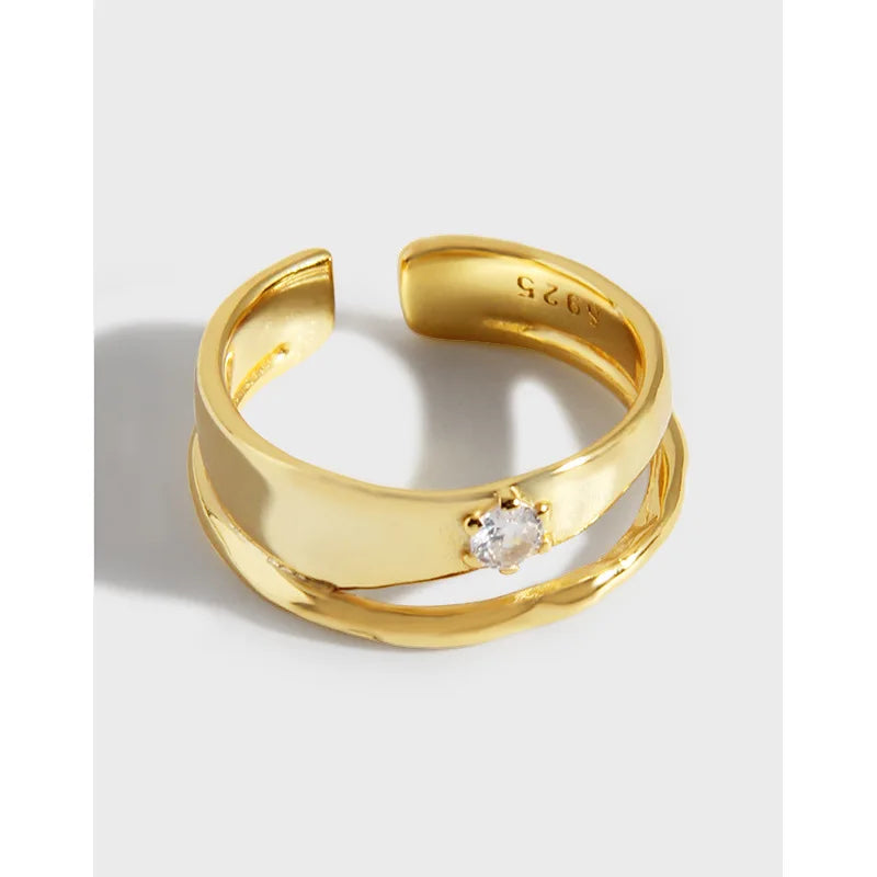 Wholesale 925 Sterling Silver 18K Gold Plated CZ Zircon Double-layer Rings Party Jewelry Gifts