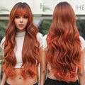 MOQ 1 Long Curly Wavy Hair Wigs Brownish Red Gradient Haircut Wigs Middle Part Layered Synthetic Fiber Hair Wigs for Women