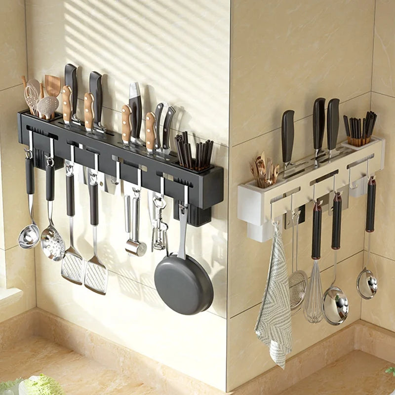 Stainless Steel Plastic Eco-Friendly Wall-mounted Punch-free Thickened Kitchen Knife Holder Organizer Block with Roll Bag
