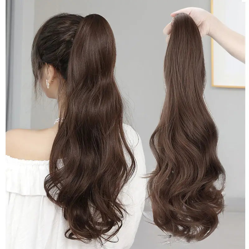 Women V-shaped Long Straight Curly Water Wave Synthetic Hair Piece Hair Extention Wigs