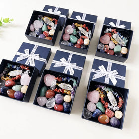 Wholesale Assorted Natural Gemstone 7 Chakra Stone Bracelets Pendants Tumble Healing Stones Crystal Gift Box 7 Chakra Set