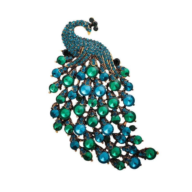 Rhinestone Peacock Brooch Fashion Exquisite Exaggerated Blue Green Crystal Bird Animal Brooches