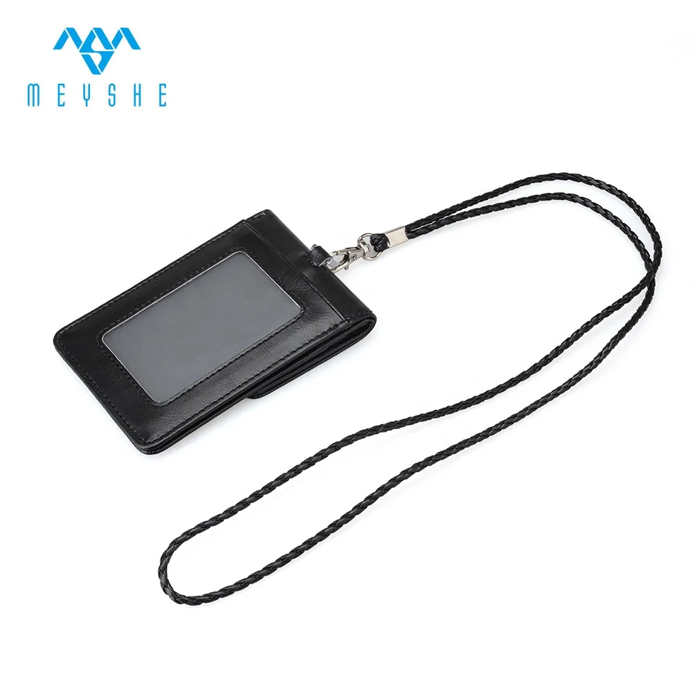 PU Leather RFID Lanyard with Embossed Logo Customizable Business Card Holder Button Keychain for Business Use and Credit Cards
