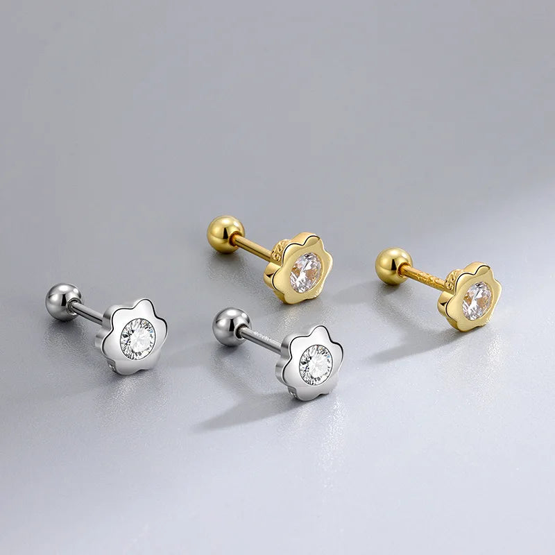 Tiny Sunflower Cartilage Earrings 925 Sterling Silver Bezel Setting Zircon Sunflower Stud Earrings for Women