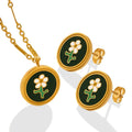 Hot Selling New Stainless Steel Water Drop Oil Flower Necklace Earrings Fashion Jewelry Set