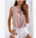 Fashion Women Blusa 2025 Summer Sleeveless Elegant Polka Dot Bowknot Pullover Tops Blouse