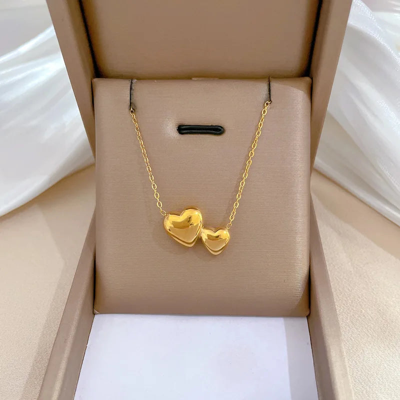 New Arrived Gold Plated Love Heart Link Chain Necklace Stainless Steel Double Heart Shaped Necklace 2025 Dainty Jewelry