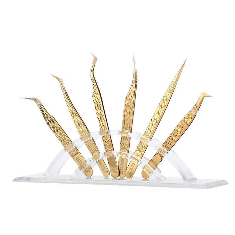Premium Stainless Steel Golden Makeup Tools Set Pointed Eyebrow Beauty & Eyelash Tweezers for Eyelash Extension