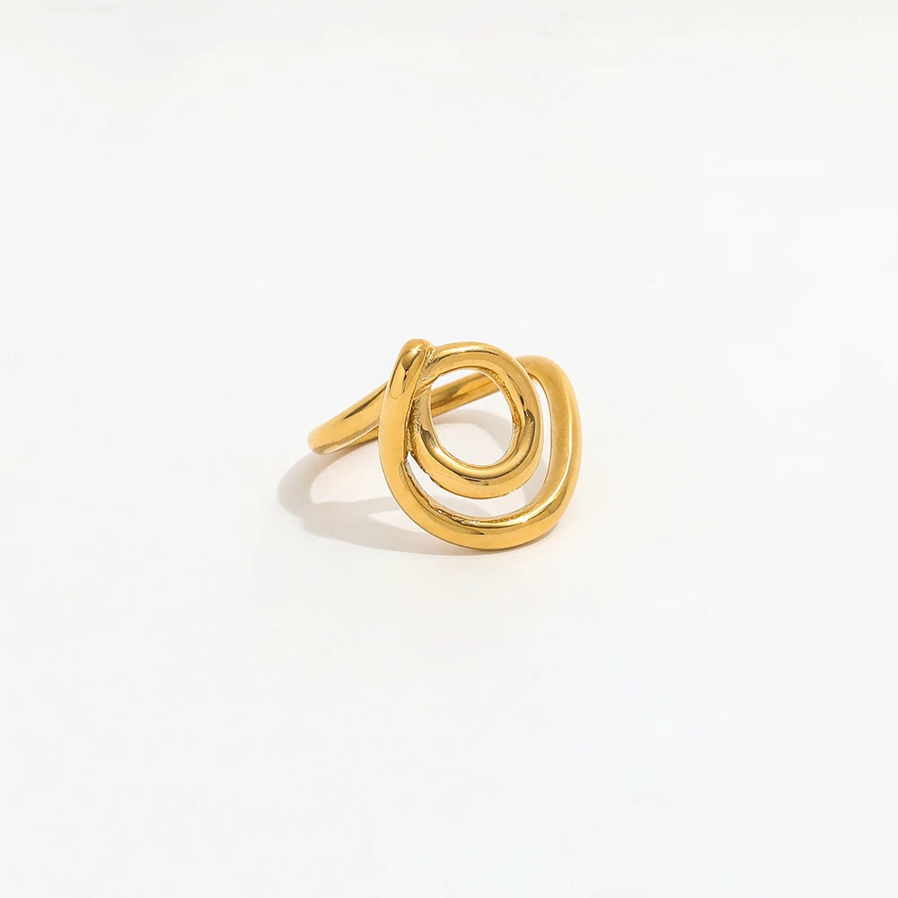 High End 18K Plain Gold Layered Artistic Lines Cross Knot Rings Stainless Steel Vintage Simple Gold Plated Fashion Jewelry