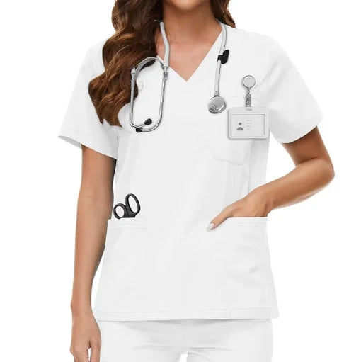 Original Scrubs Set V-Neck Stretch Tops Pockets & Waistband Jogger Pants Nurse Work Uniform Quick Drying