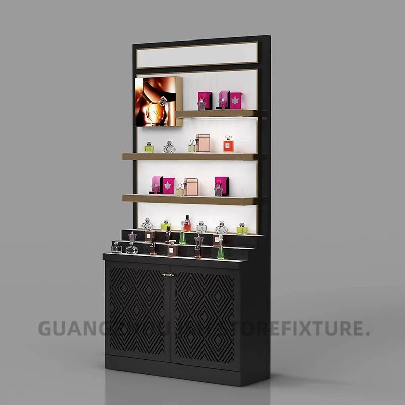 Metal Display Case Glowing Shop Display Shelf Custom Beauty Furniture Creative Multi Level Acrylic Cosmetic Display Cabinet