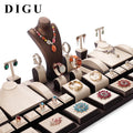 DIGU Standing Jewelry Display Set Luxury champagne Leather Jewelry Display Stand Necklace Display Bust for Windows