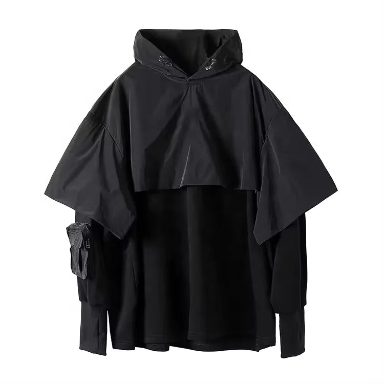 New Arrival Cyberpunk Style Solid Autumn Oversized Men's Cloak Hoodie Custom Embroidery Printing Unlined Work Usage Custom Logo