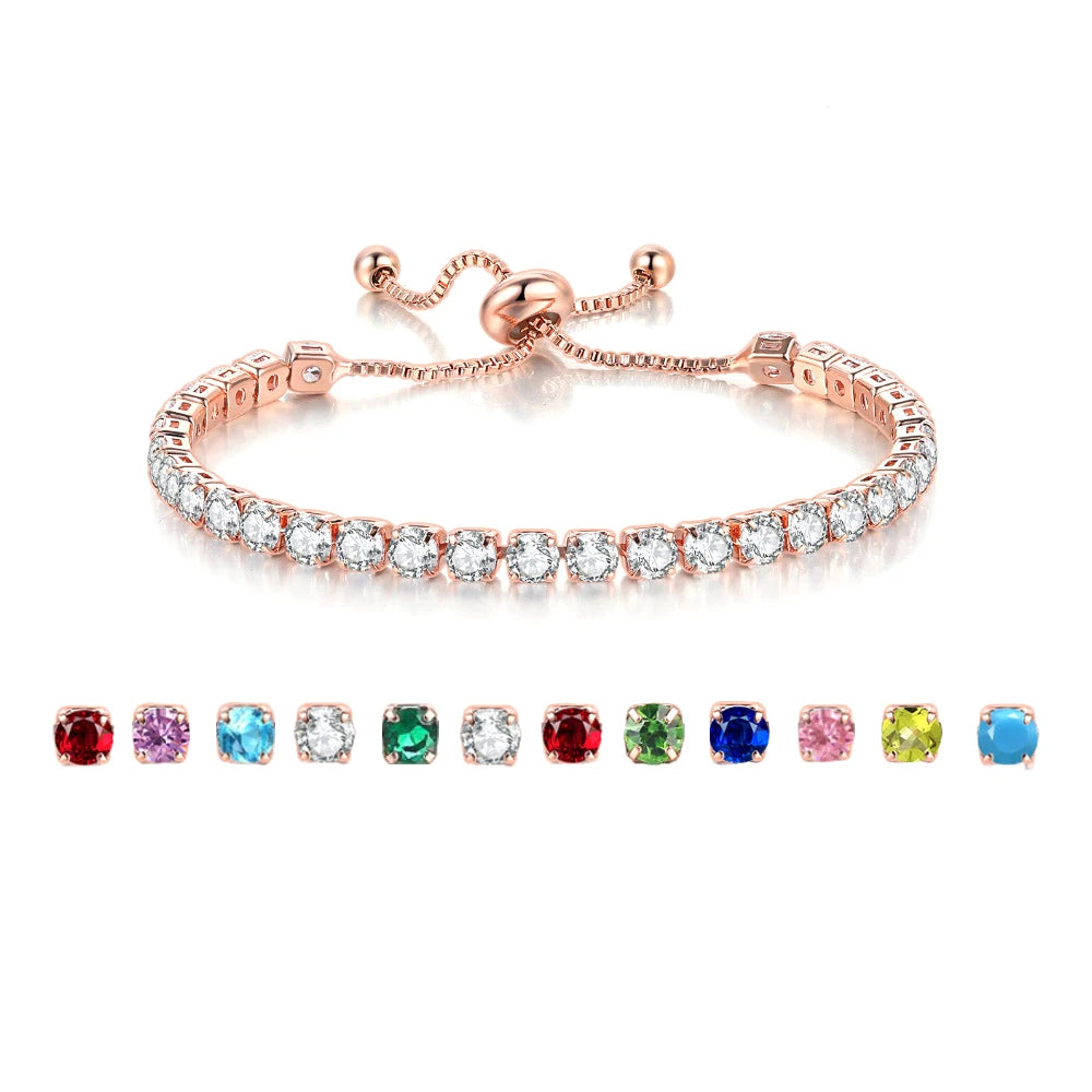 Gift Xiangluo Personalized Fashion Unisex Brass 4mm Single Row Crystal Cubic Zircon Geometric Rose Gold Silver Tennis Bracelets