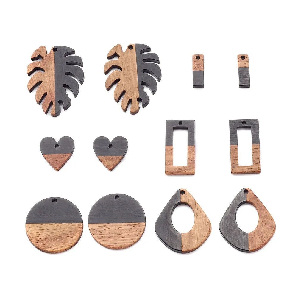 DIY Jewelry Making Black Resin Original Wood Charms for Necklace Earring Finding Accessories