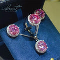 925 Silver Original Total 8ct Brilliant Cut Diamond Test Pink Moissanite Jewelry Set Includes Ring Earrings Pendant Necklace