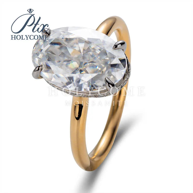 14K Gold Solitaire Ring  Oval Cut Moissanite Diamond Ring Reddit Hot Sell Crushed Ice Fine Jewelry Holycome Jewelry
