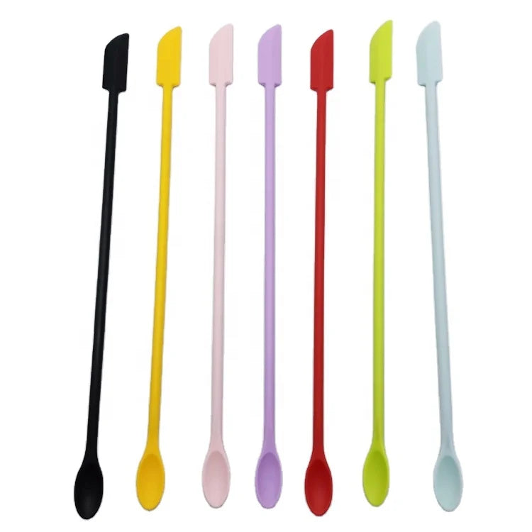 OKSILICONE Upgraded Two-sides Hardened Reusable Silicone Spatula for Makeup&Thin Jar Jam Scraper Spoon