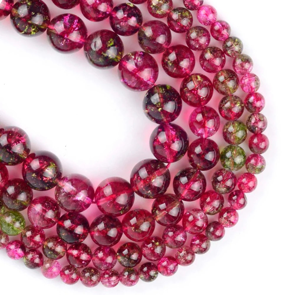 AsVrai U 6mm/8mm/10mm/12mm Natural Fuchsia Cracked Quartz Beads Round Loose Stone Beads for Jewelry Making Findings DIY Bracelet