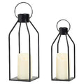 Set of 2 Black Iron Eco-Friendly Indoor Tabletop Corridor Candle Lanterns Farmhouse Hanging Style with Candle Jars Home Decor