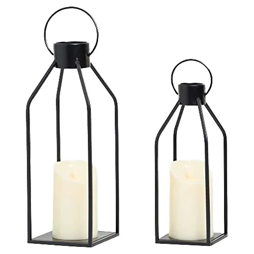 Set of 2 Black Iron Eco-Friendly Indoor Tabletop Corridor Candle Lanterns Farmhouse Hanging Style with Candle Jars Home Decor