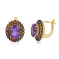 YBO Natural Gemstone Oval Amethyst Fine Jewelry Vintage 18K Gold Plated Stud Earrings Women Anniversary Gift