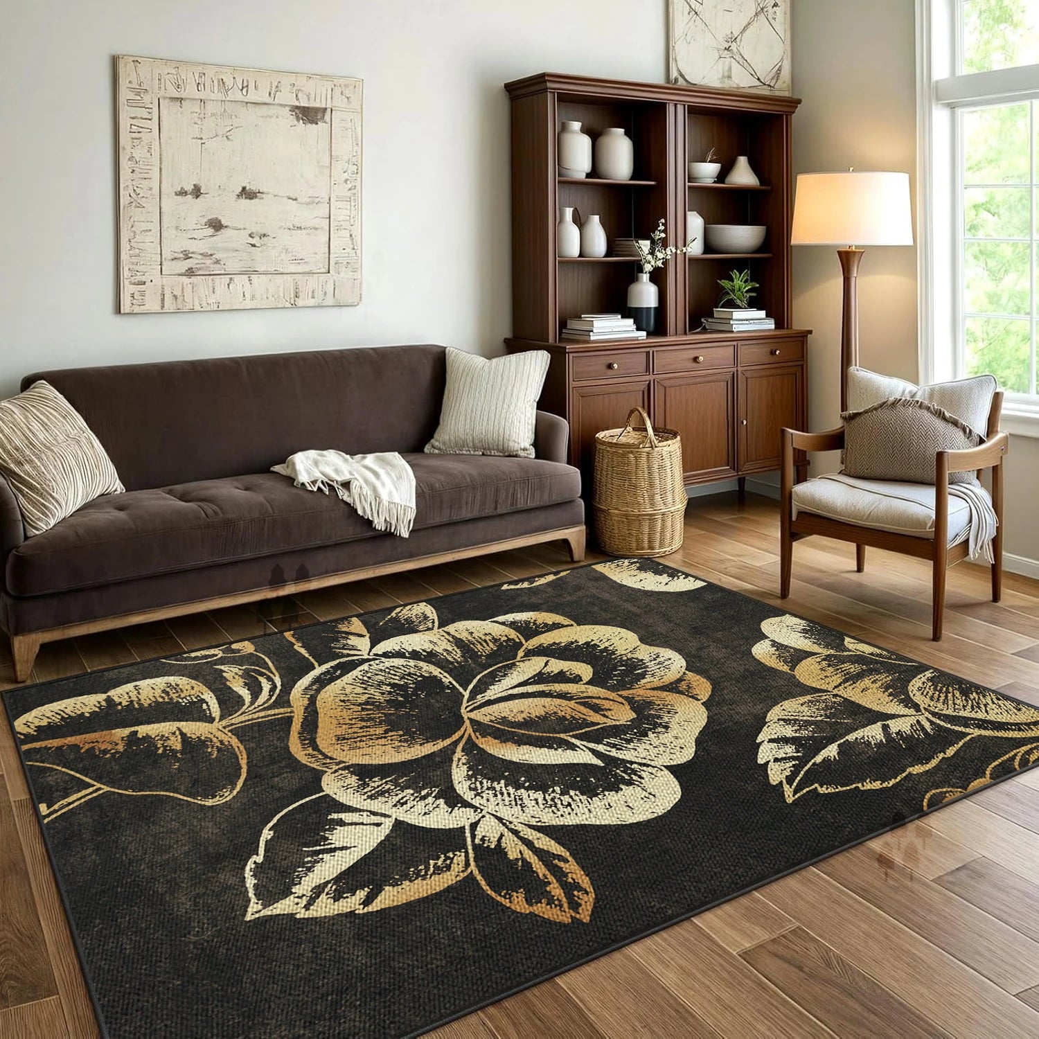 Vintage Luxury Large Area Living Room Rug Carpet 10mm Thick Machine Made Beautiful Floral Pattern