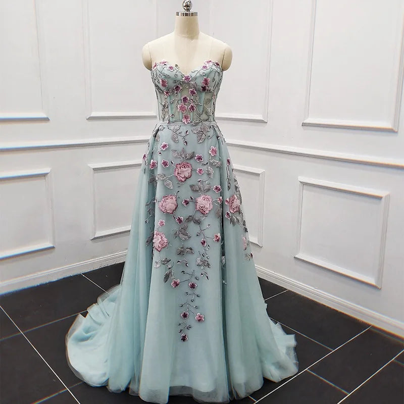 RL002 Summer 2022 Women'S Mermaid Prom Dress Elegant Tube Top Light Blue 3D Flower Princess Dress