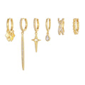 6pcs/set Elegant Trendy Gold & Silver Plated Zircon Geometric Shape Hoop Earrings Fashionable Dangle Clip Jewelry