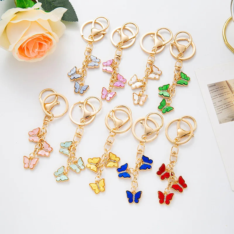 Cute Butterfly Shape Enamel Metal Keychain Bag Pendant Handbag Charm for Women Girls