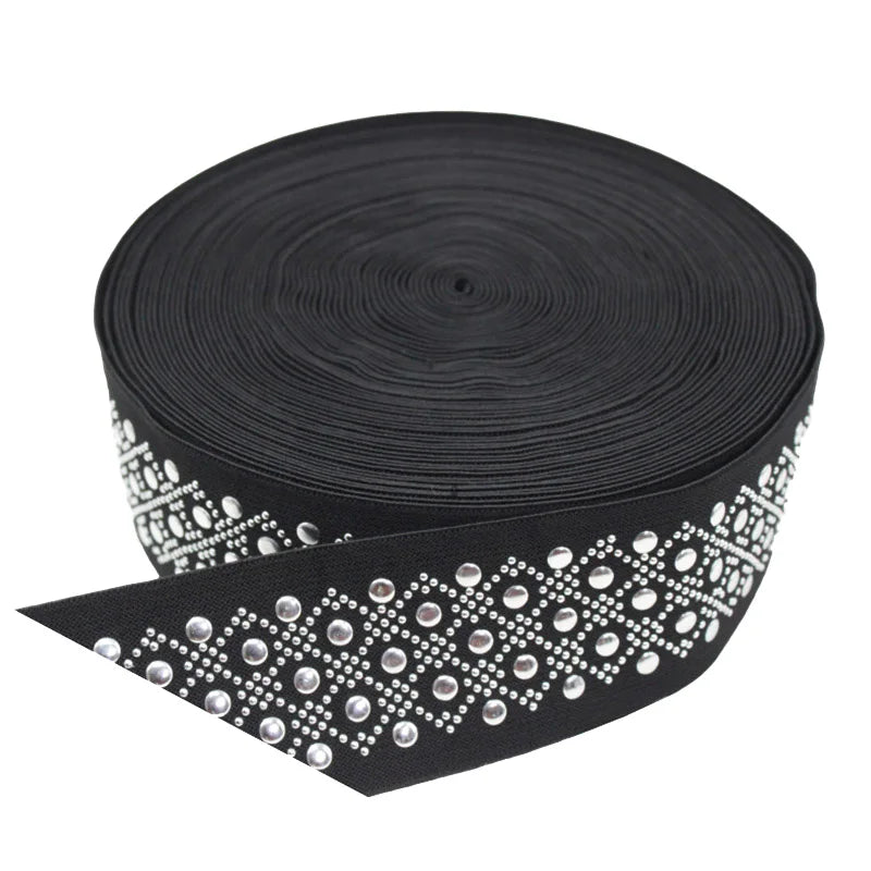 Top Grade Soft Stretchable Elastic Ribbon Trim Fashion Sequin Gold Stamping Elastic Band for Garment Wedding Dress Evening Gown
