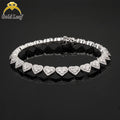 Wuzhou Goldleaf Hip Pop Jewelry Factory Ice Out 925 Silver Gold Plated 8mm Width VVS1 Moissanite Heart Shape Unisex Bracelet