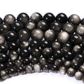 JSES Wholesale A++ Natural Silver Obsidian 6mm/8mm/10mm Loose Gem Stone Beads for Jewelry Making Bracelet DIY Accessories