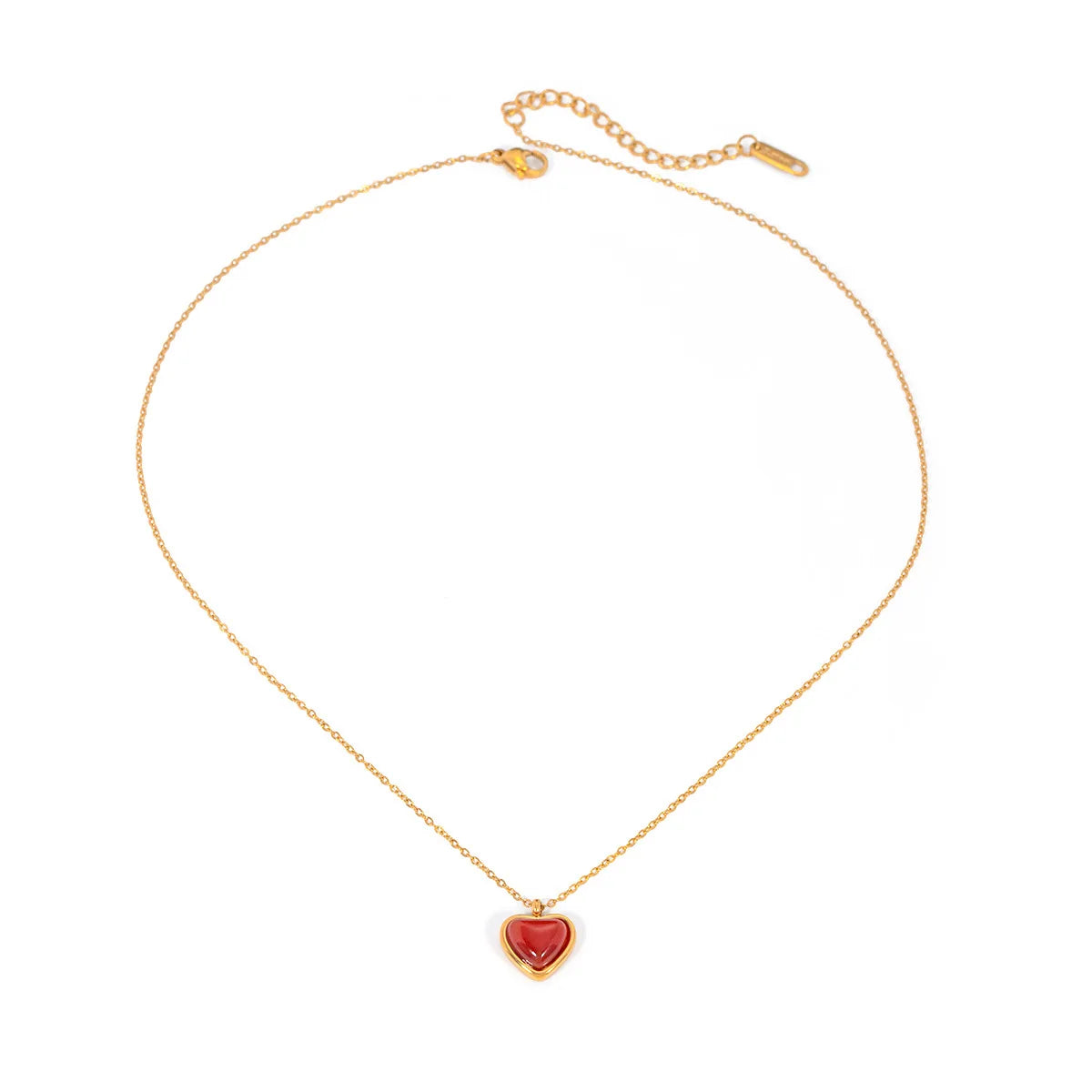 Valentine's Day Trendy Red Agate Stone Heart Pendant Necklace 18K Gold Plated Non-Tarnish Stainless Steel Gift for Her