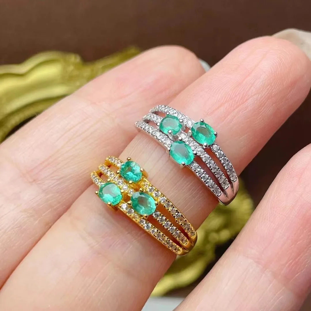 Factory Supply 925 Sterling Silver Oval Cut Natural Emerald Flower Bright Gen Stones Women Wedding Rings Wholesale