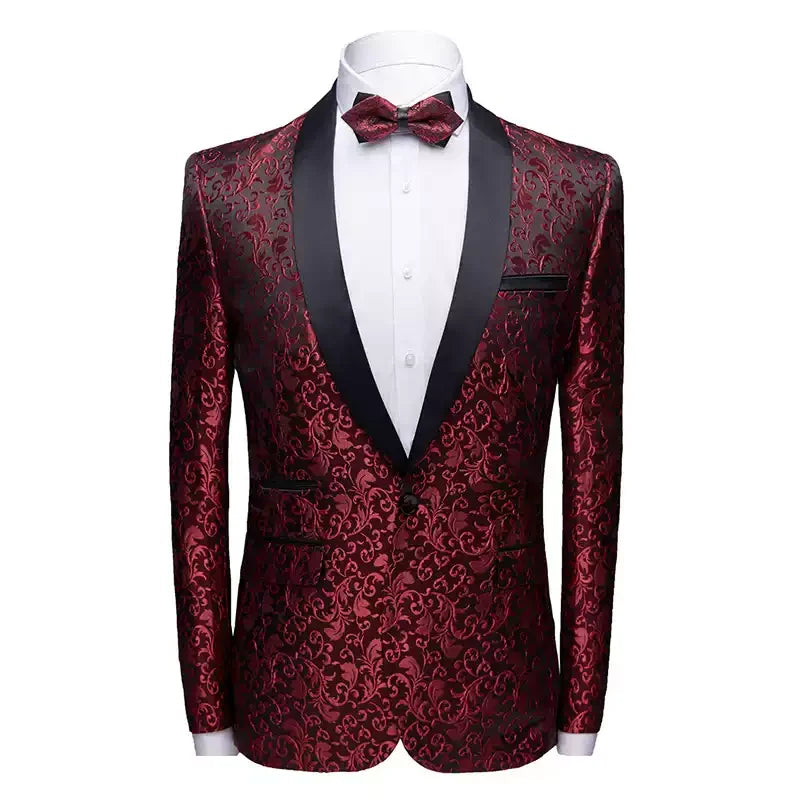 New Design Burgundy Blue Jackets 3D Printing Jacquard Fabric Groom Shawl Collar Fashion Suits for Men Wedding Suits  MBS970