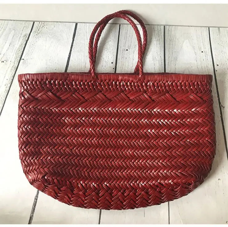 EMG6236 Women Fashion Genuine Leather Tote Bag Open Closure Large Capacity Lightweight Portable Shoulder Strap Travel & Beach