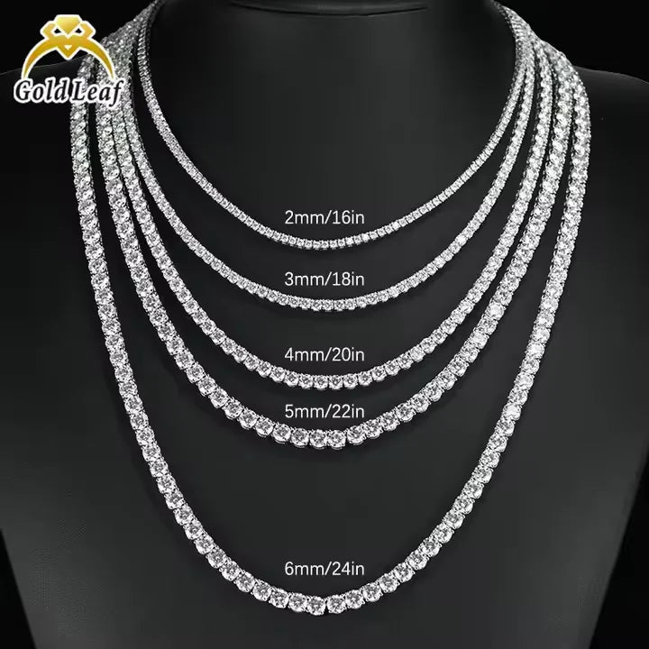 Pass Diamond Test 2mm 3mm 4mm 5mm 6.5mm 925 Silver Moissanite Diamond Tennis Necklace Fashion Jewelry for Men Women