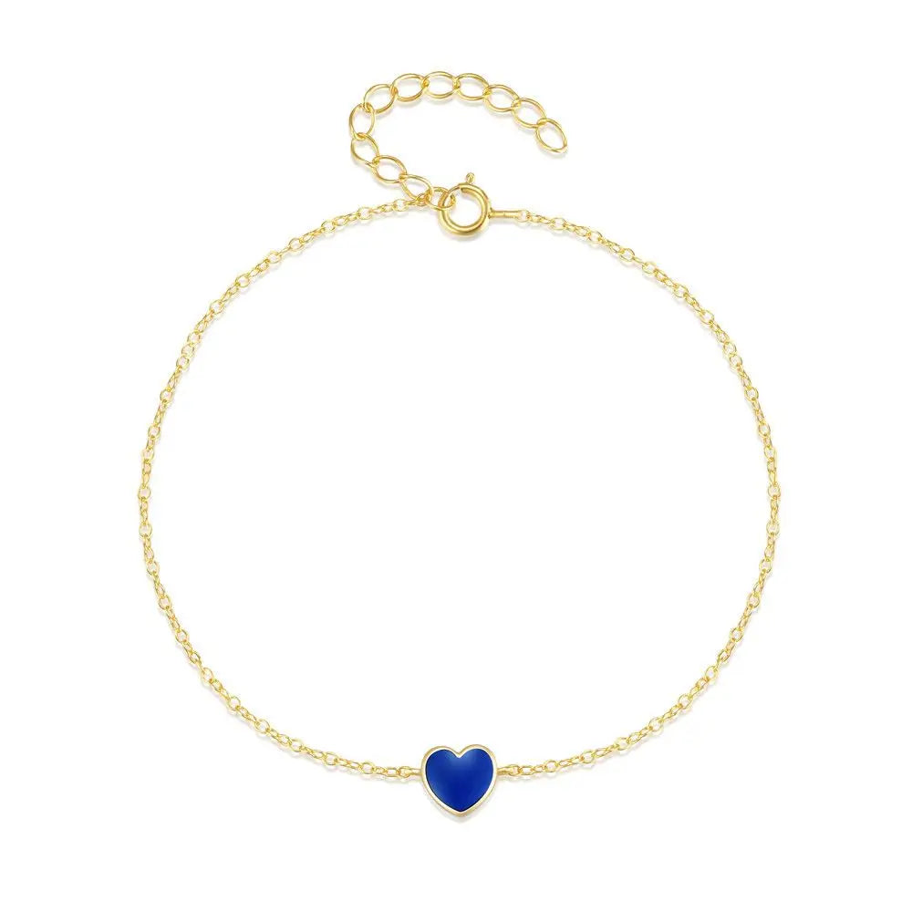 Luxury Jewelry 925 Sterling SIlver Color Enamel Heart Shaped Adjustable Gold Bracelets for Women Gift