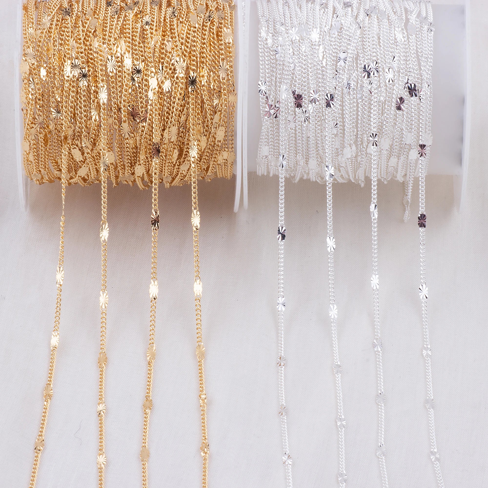 Creative 1.6mm 14K Gold Filled/925 Silver Curb Chain With Sparkle Sequins for Women's  Bracelet Choker Necklace Jewelry Making