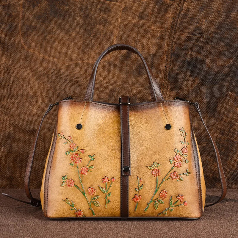 Genuine Leather Women's Handbag Vintage Rubbed Color Tote Bag with a High - End Feel Large Capacity and Multiple Compartments