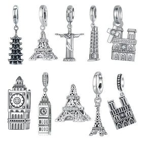 Fashion Charm Pendant Jewelry S925 Sterling Silver Original World Logo Building Bracelet Charm Eiffel Tower Pendant Jewelry