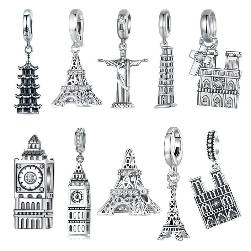 Fashion Charm Pendant Jewelry S925 Sterling Silver Original World Logo Building Bracelet Charm Eiffel Tower Pendant Jewelry