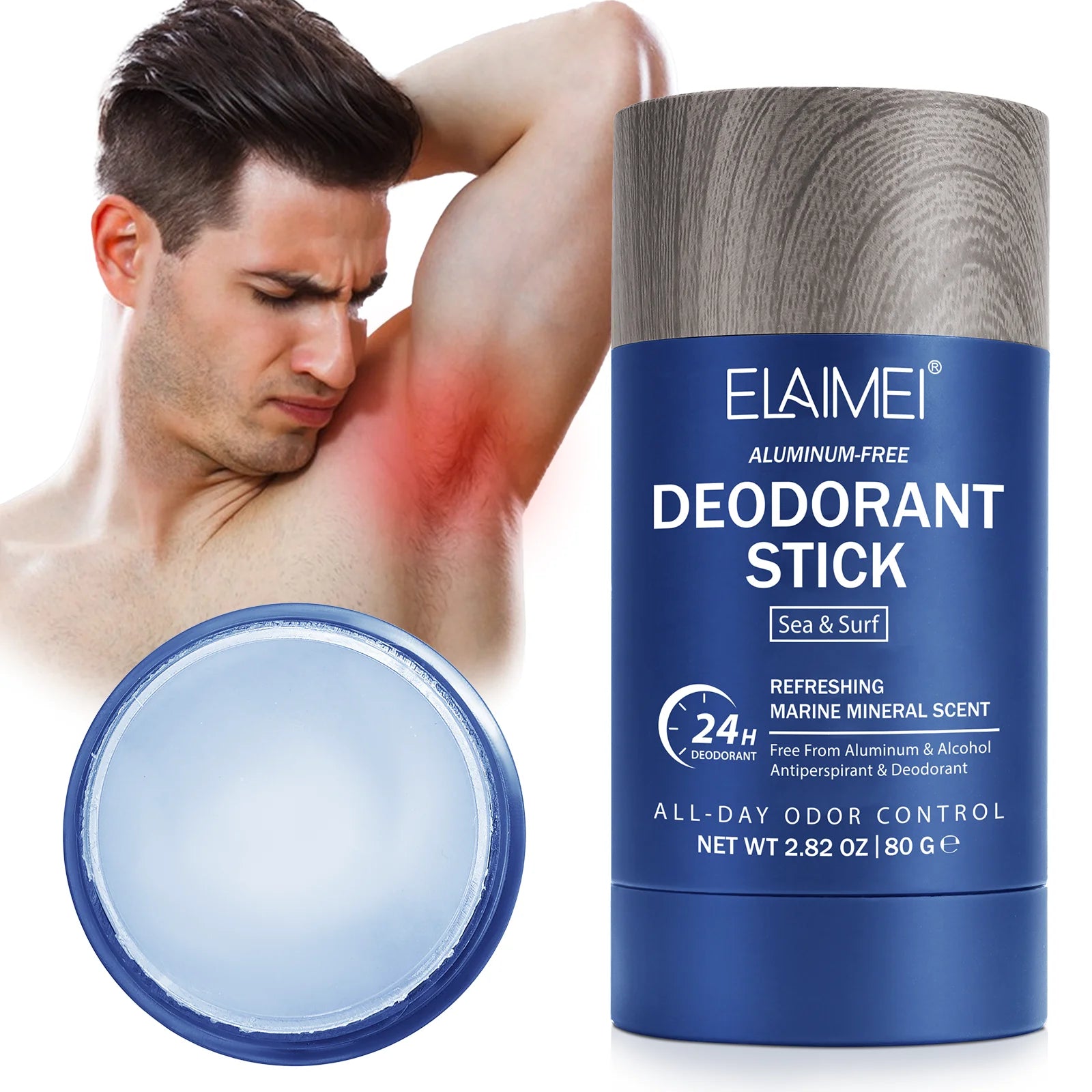 ELAIMEI Natural Aluminum Free 24 Hours Long-Lasting Mineral Scent Underarm Antiperspirant Deodorant Stick for Men Odor Control